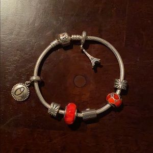 Pandora Red & Silver Bracelet Paris Eiffel Charm